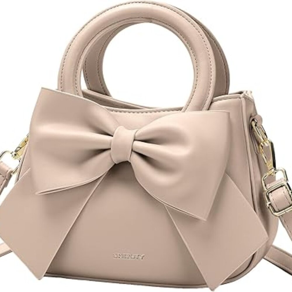 Luxury Style Trendy Purse Tan Vegan‎ Leather Crossbody Bow Bag
